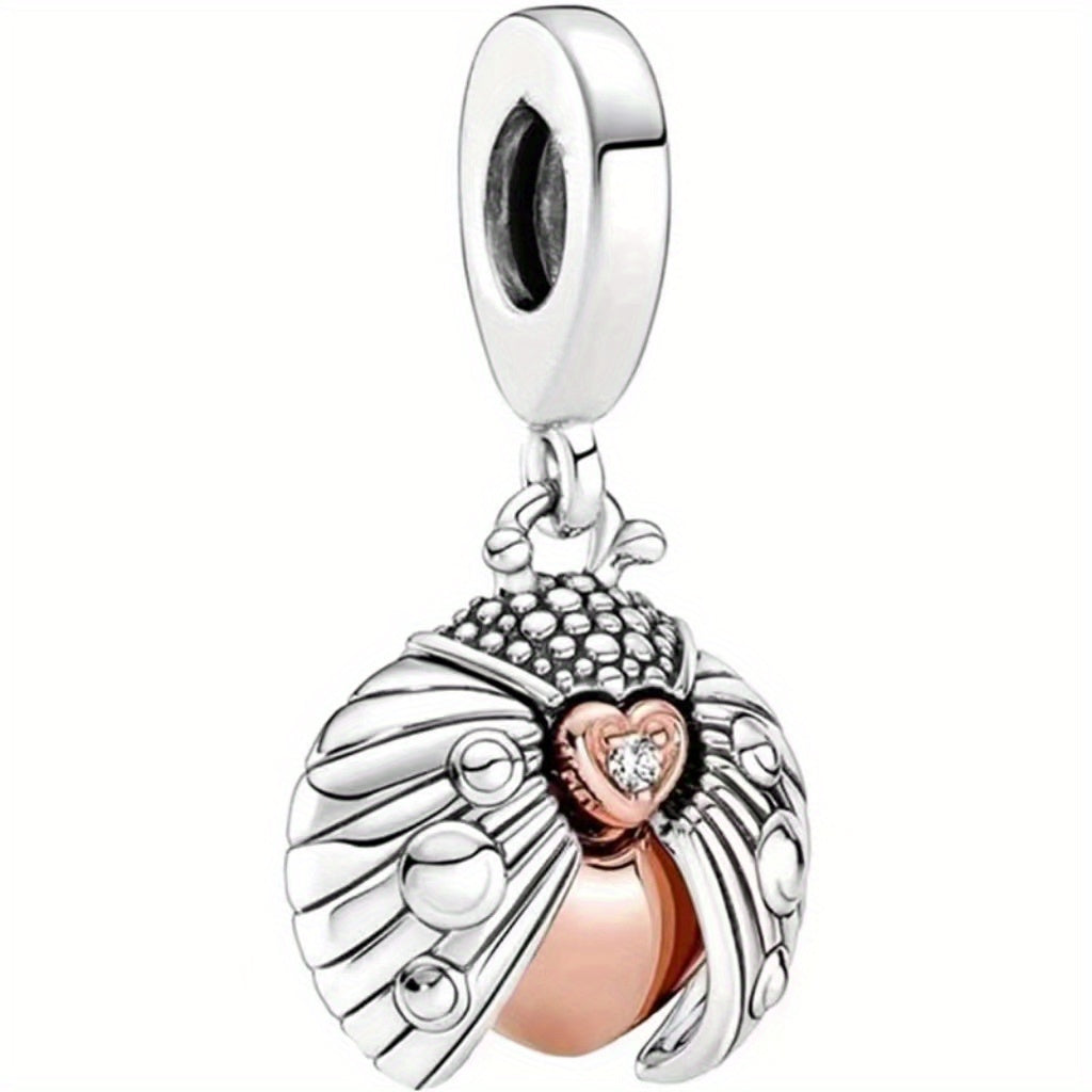 Ladybug Charm Pendant Silver Plated Rhinestone Bead Bracelet Jewelry