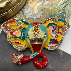 Vintage Elephant Enamel Rhinestone Brooch