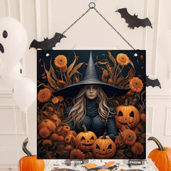 Halloween Acrylic Window Hangings Pumpkin Witch Painted Glass Hanging