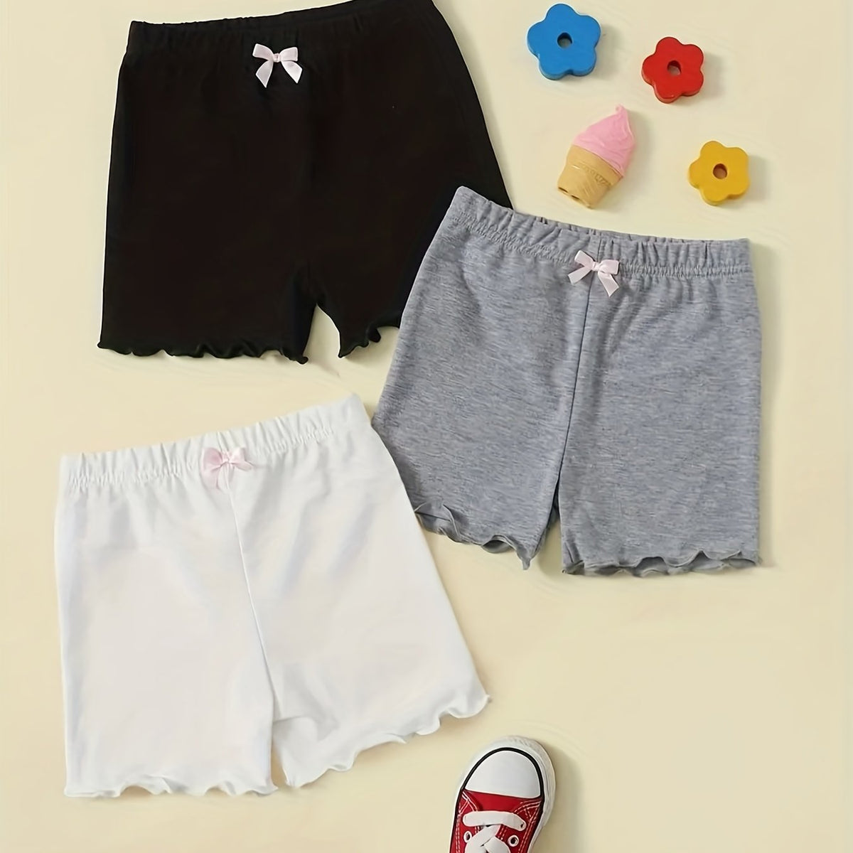 Girls Bow Front Elastic Waist Safety Shorts Tight Fit Kids Spring Summer Outfit