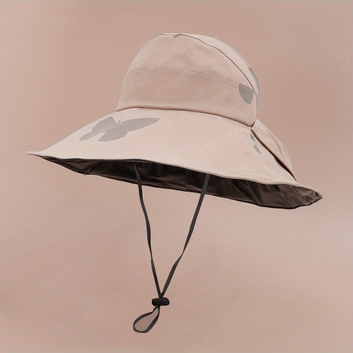 Butterfly Print Wide Brim Bucket Hat UV Protection