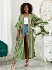  Satin Ruffle Trim Kimono Cover Up