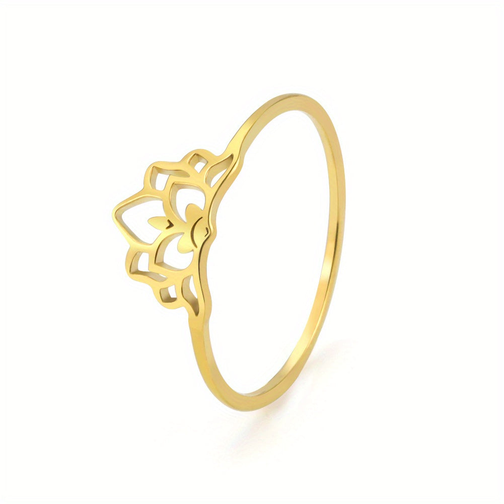 Lucky Nine Petal Lotus Ring Stainless Steel Classic Finger Ring Gift