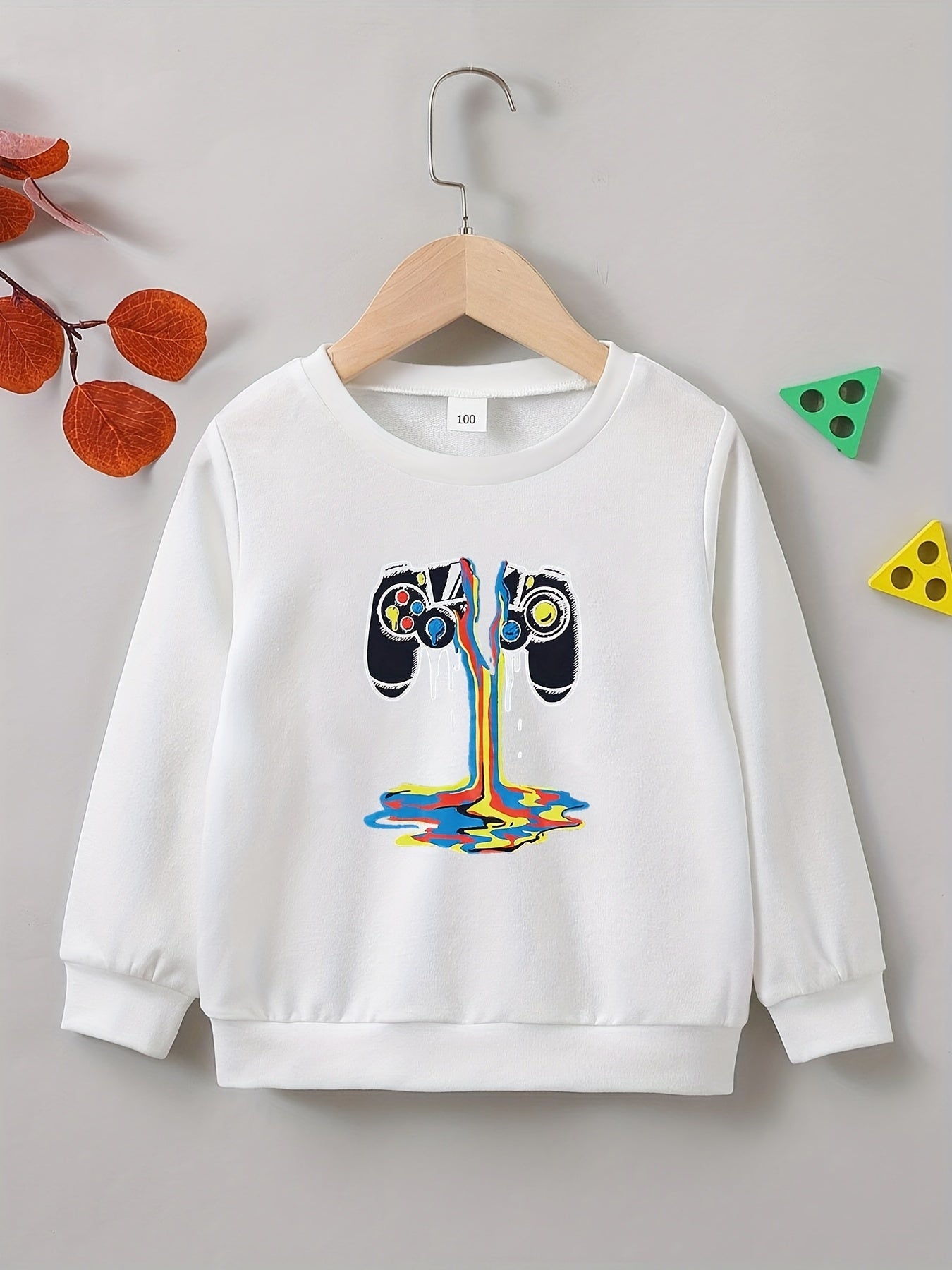 Broken Gamepad Print Boys Casual Pullover Sweatshirt