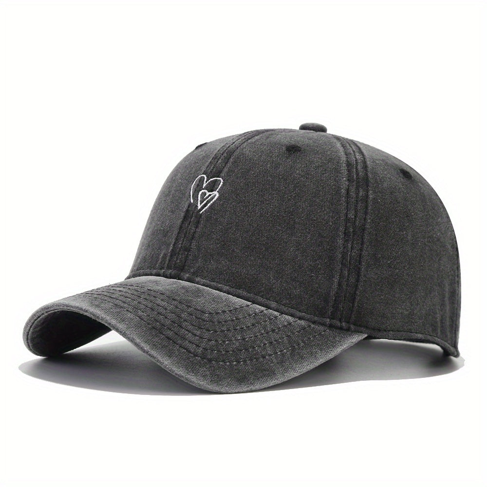 Double Heart Embroidery Baseball Cap Washed Distressed Dad Hats