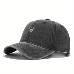 Double Heart Embroidery Baseball Cap Washed Distressed Dad Hats