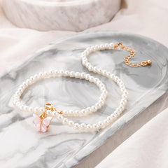 Beaded Necklace Faux Pearls Butterfly Choker Chain for Women