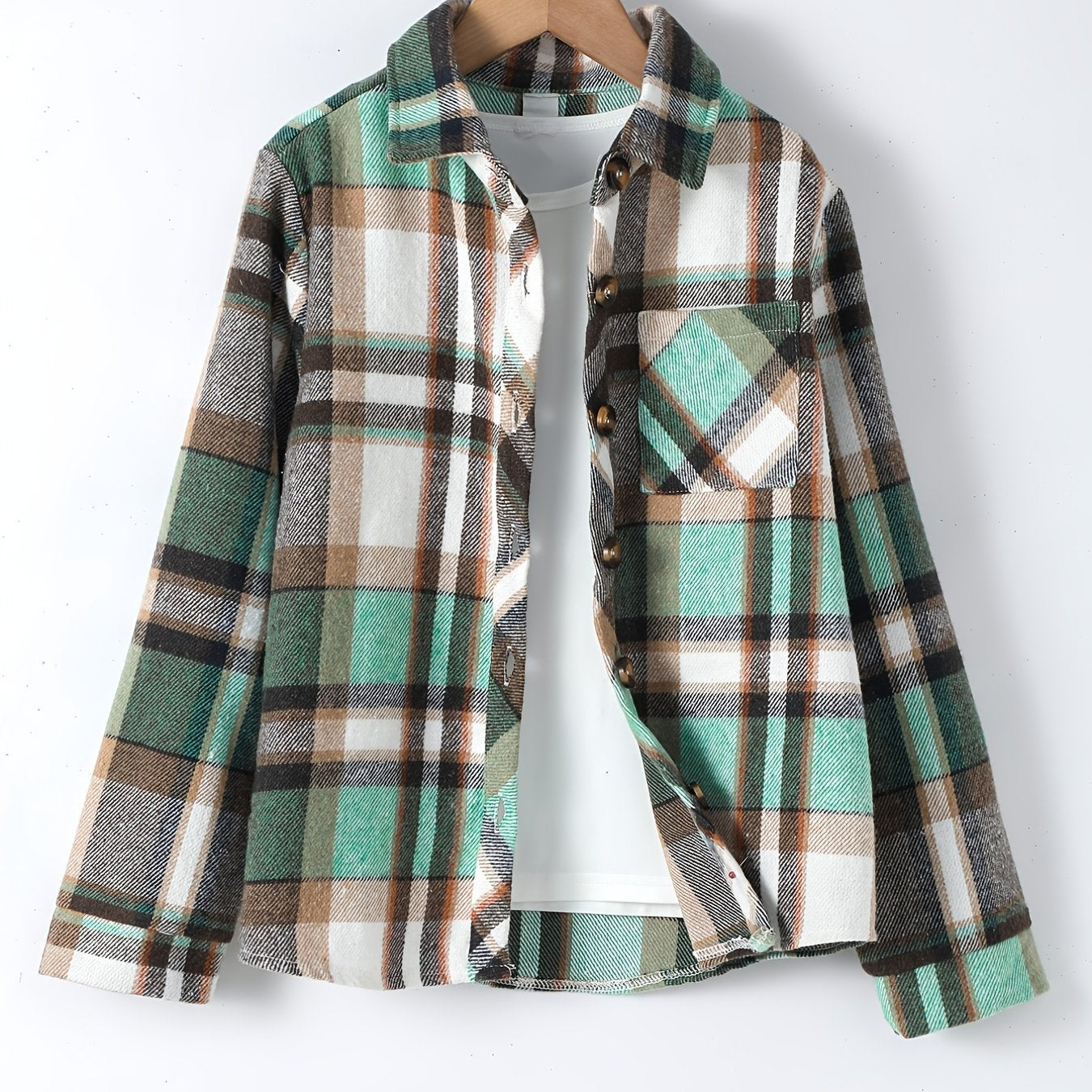 Boys Plaid Button Up Shirt Jacket for Autumn