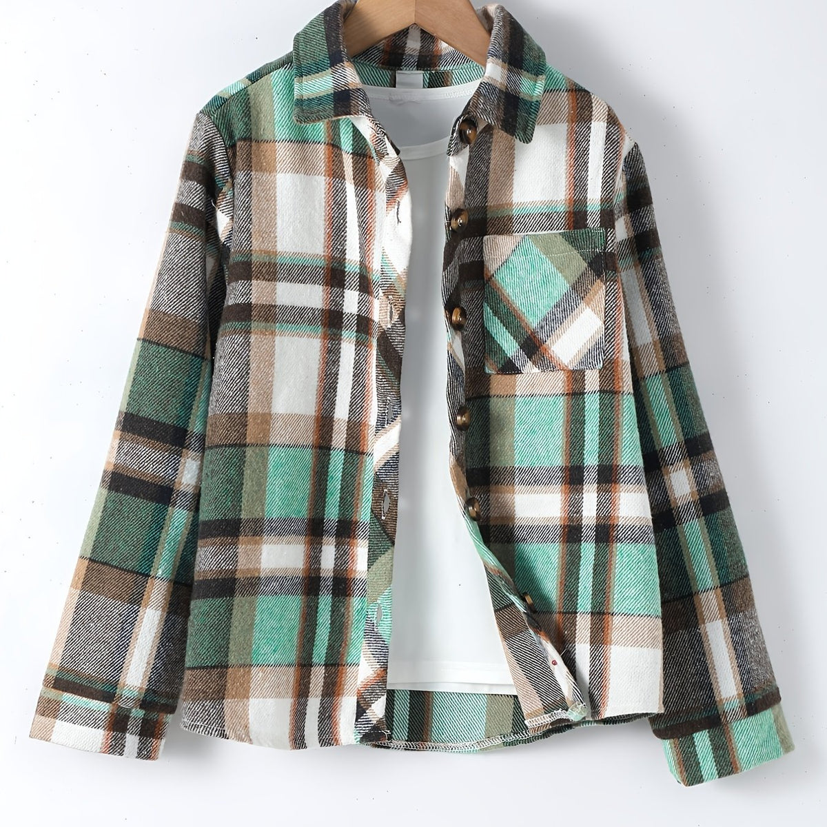 Boys Plaid Button Up Shirt Jacket for Autumn