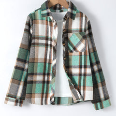 Boys Plaid Button Up Shirt Jacket for Autumn