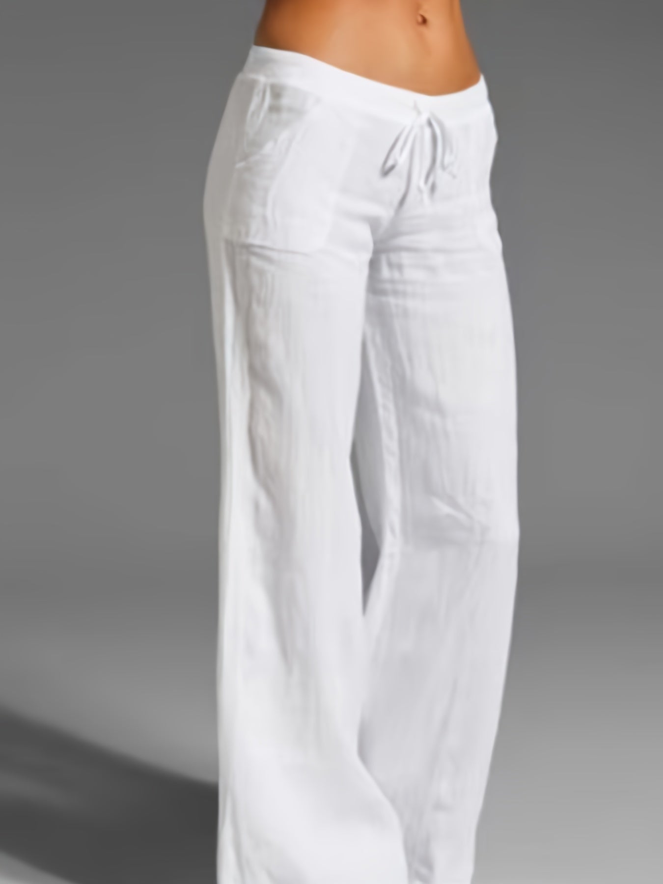 Drawstring Lace up Loose Pants Casual Solid Wide Leg