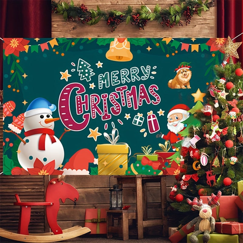 Cute Christmas Party Background Cloth - Snowman & Santa Claus
