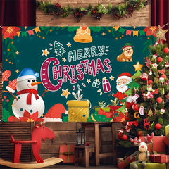 Cute Christmas Party Background Cloth - Snowman & Santa Claus