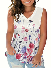  Floral Print V Neck Tank Top