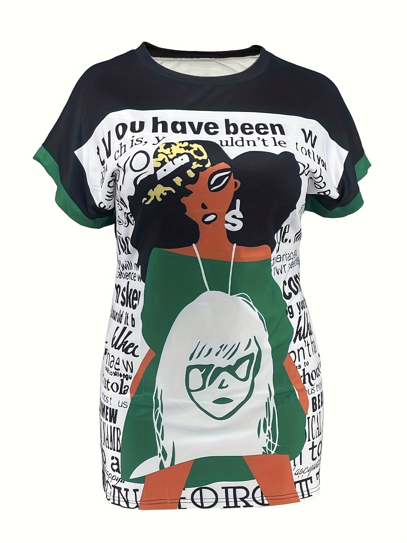  Pop Art Print Batwing Sleeve Midi Dress