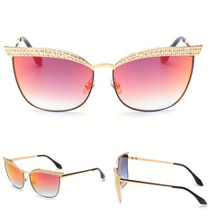 Rhinestone Mirror Lens Sunglasses UV400