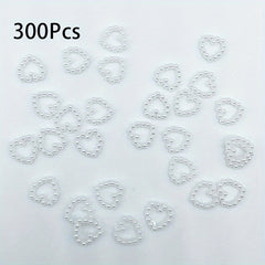 300Pcs Colorful Hollow Pearly Heart Pearl Nail Charm Acrylic Heart Decoration