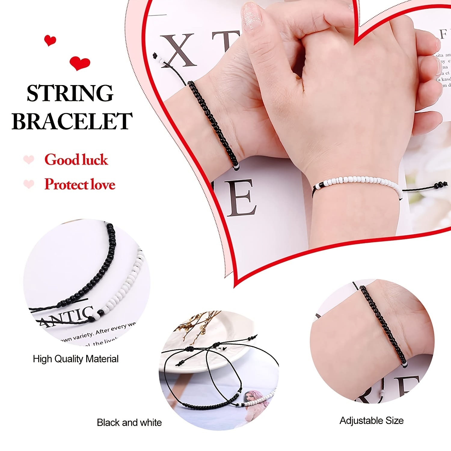 Adjustable Waterproof Cord Couples Bracelets Yin Yang His And Her Lover Bracelet