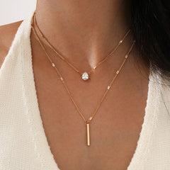 Double Layer Water Drop Shape Rhinestone Tassel Necklace Set