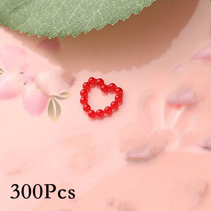 300Pcs Colorful Hollow Pearly Heart Pearl Nail Charm Acrylic Heart Decoration