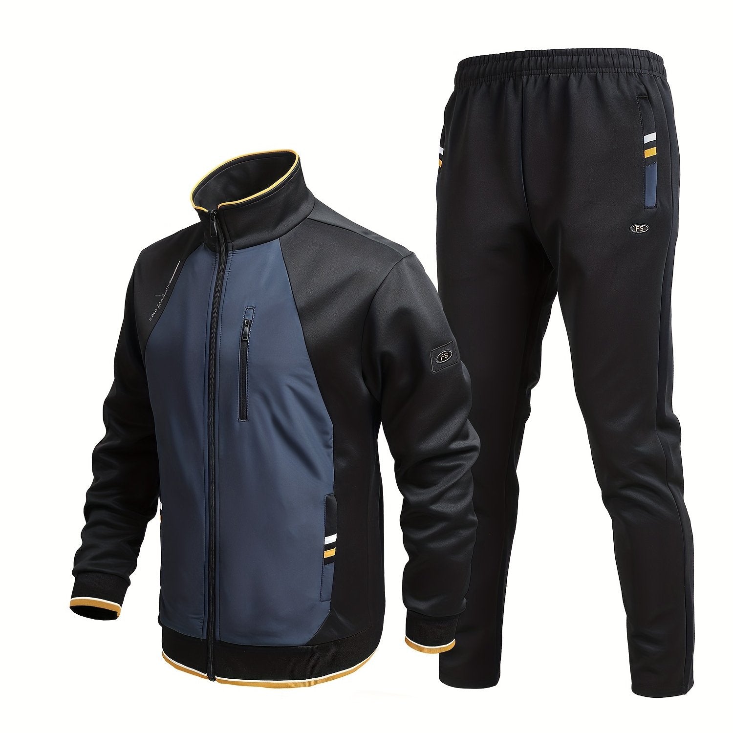 Men's Sports Suit Stand Collar Zip Up Jacket & Shorts