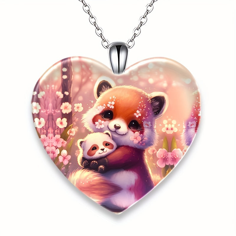 Heart Shaped Raccoon Crystal Pendant Necklace for Christmas Banquet