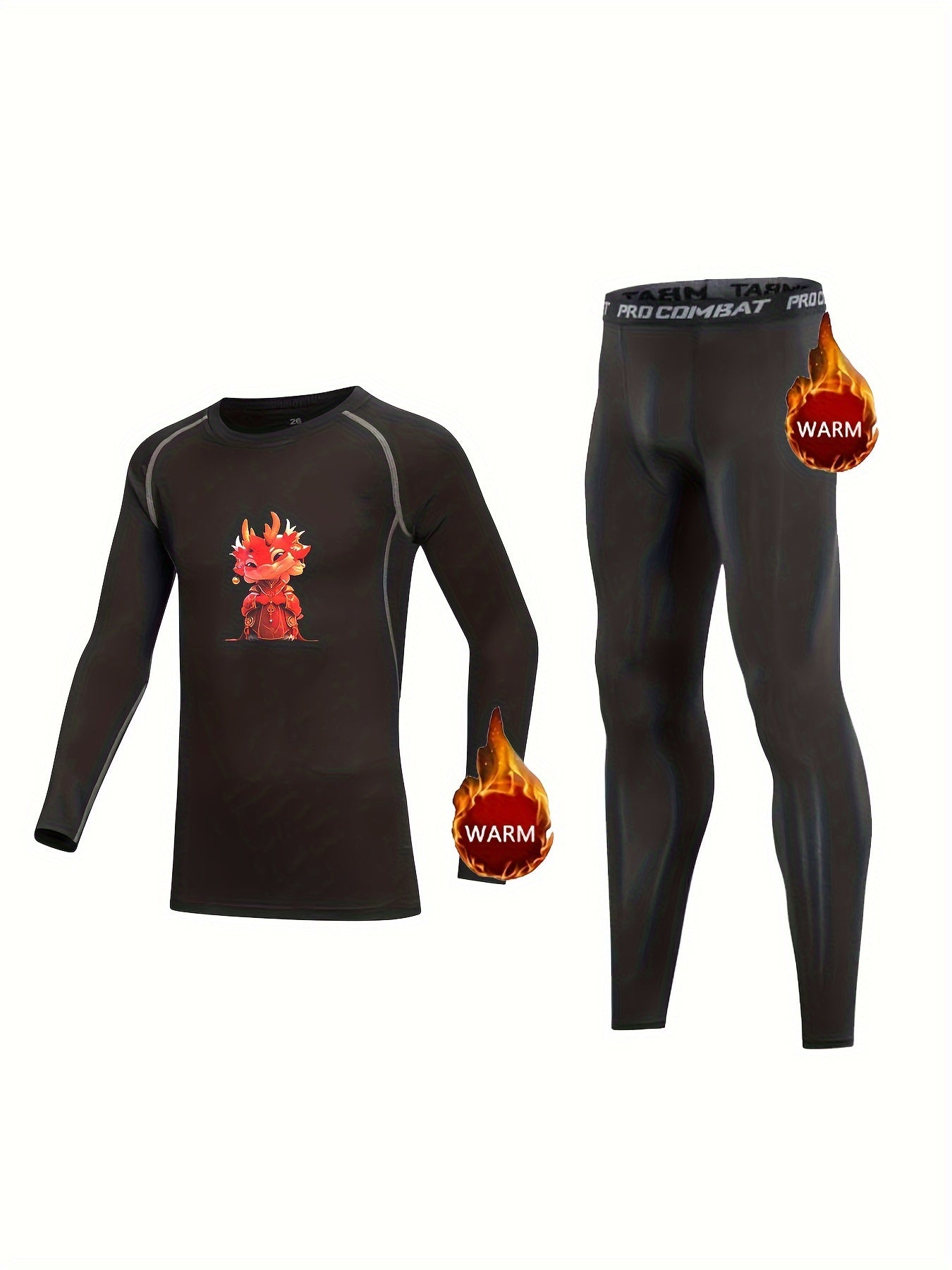 Kids Cartoon Dragon Compression Fleece Sets