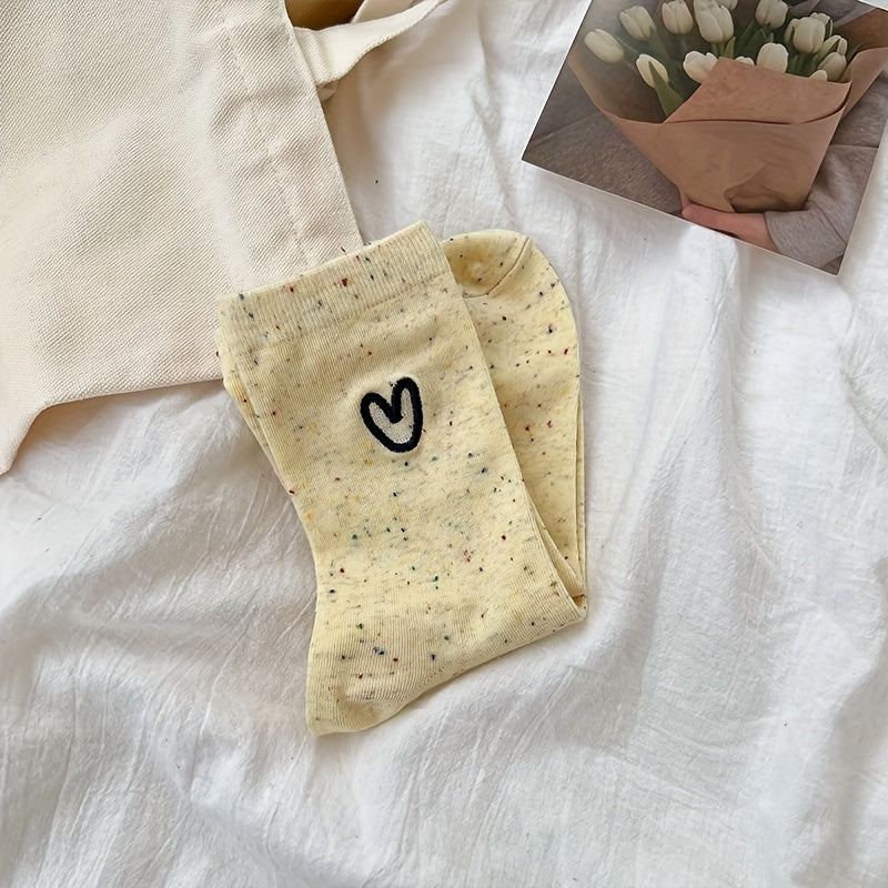 3 Pairs Heart Print Socks Comfy & All match Women's Stockings
