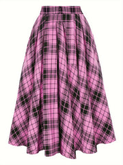  Plaid Print A Line Pleated Skirt
