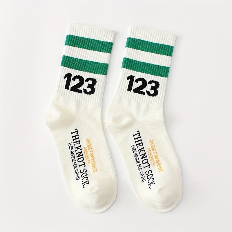 4 Pairs Striped Sports Socks Women's Stockings