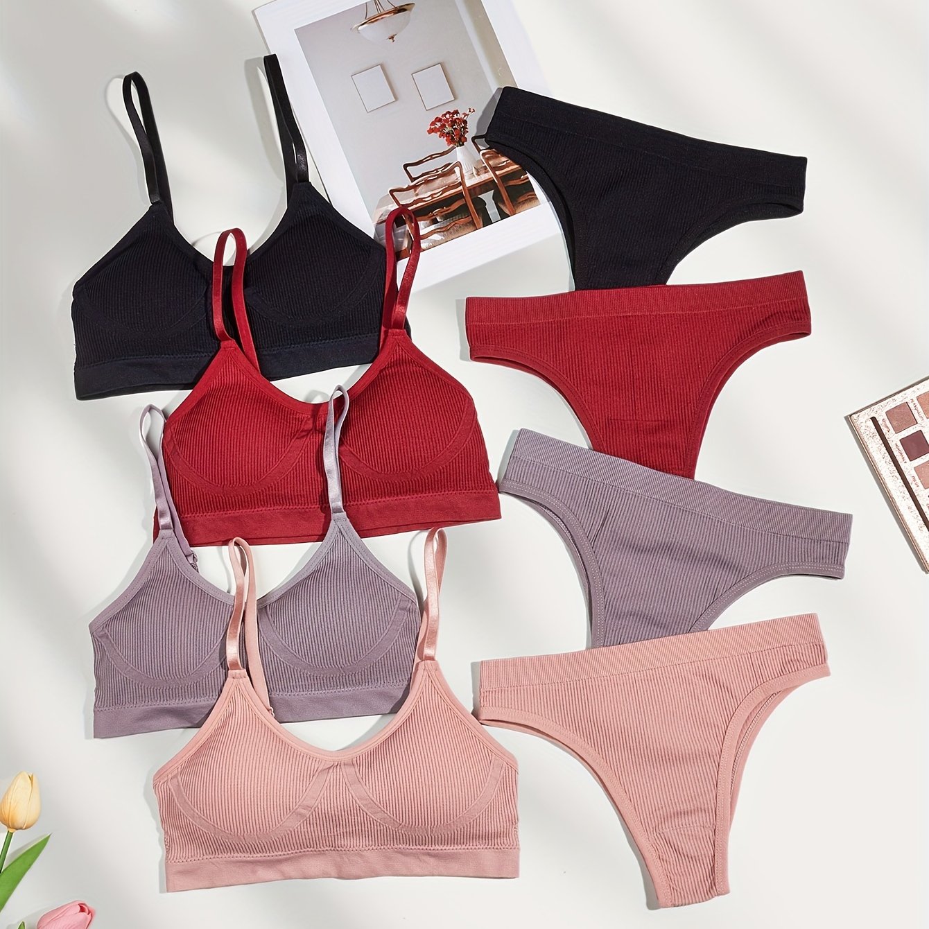Solid Wireless Push Up Bra & Panties Lingerie Set Women's Underwear