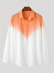 Solid Cotton Men's Shirt Top Retro Ombre Long Sleeve Closure Summer Male Casual