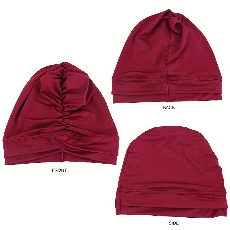 Double Cross Ruched Turban Hat Inner Cap Solid Head Wrap Stretchy