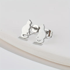 Small Stainless Steel Cat Stud Earrings For Men