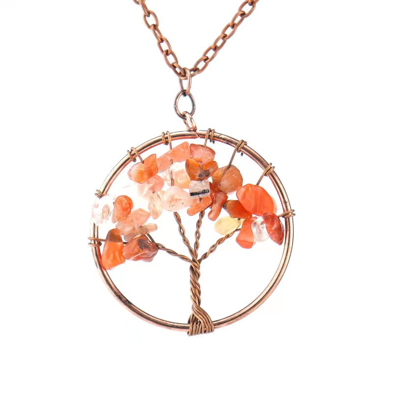 Amethyst Crystal Tree Of Life Necklace Antique Red Copper 3 5MM