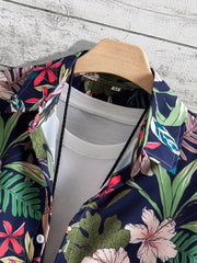 Tropical Flower Pattern Men's Hawaiian Shirt for Summer Vacation