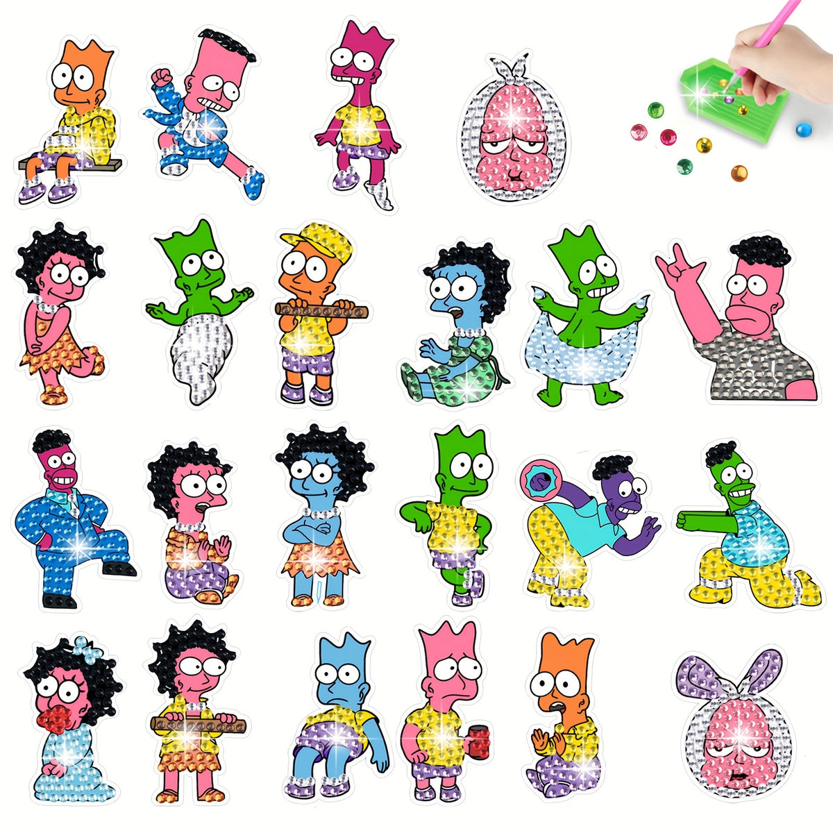Animal Cartoon Rhinestone Decals 22-24pcs Diamond Painting Kits for Kids