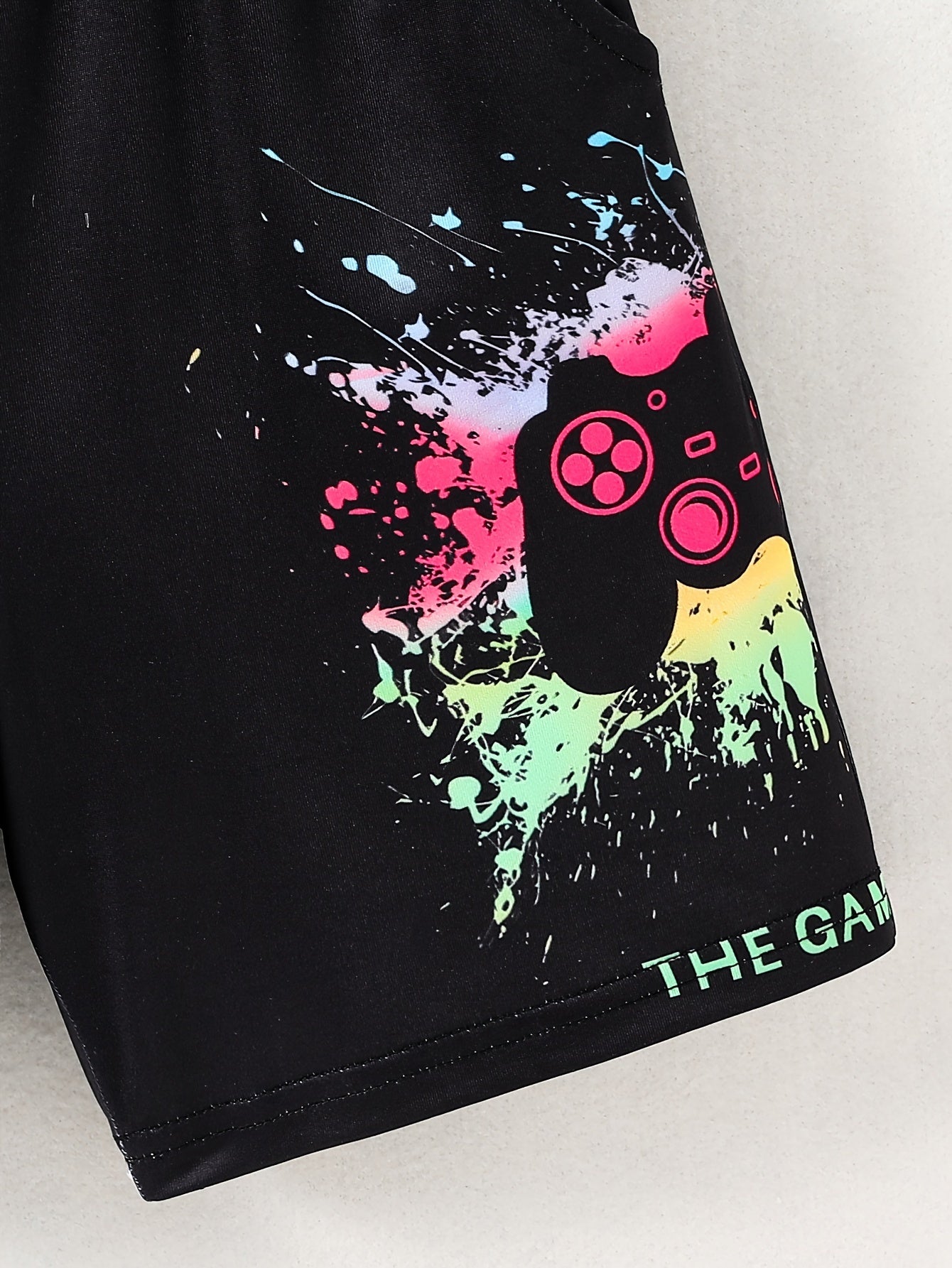 GAME OVER Boy's 2pcs T shirt & Shorts Set Gamepad Cartoon Print Casual Outfit