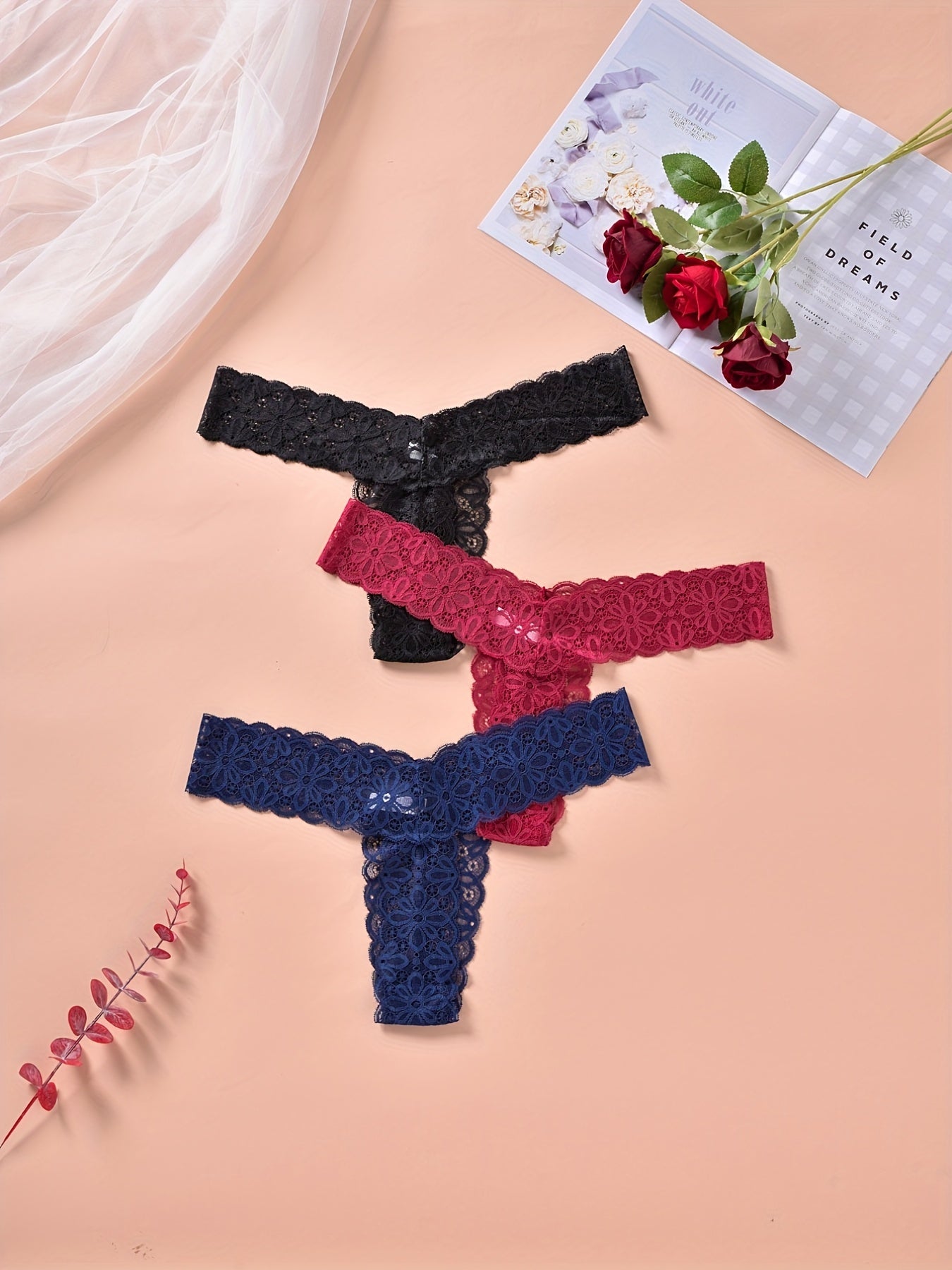 3 Pack Plus Size Lace Trim Low Rise Panties Set