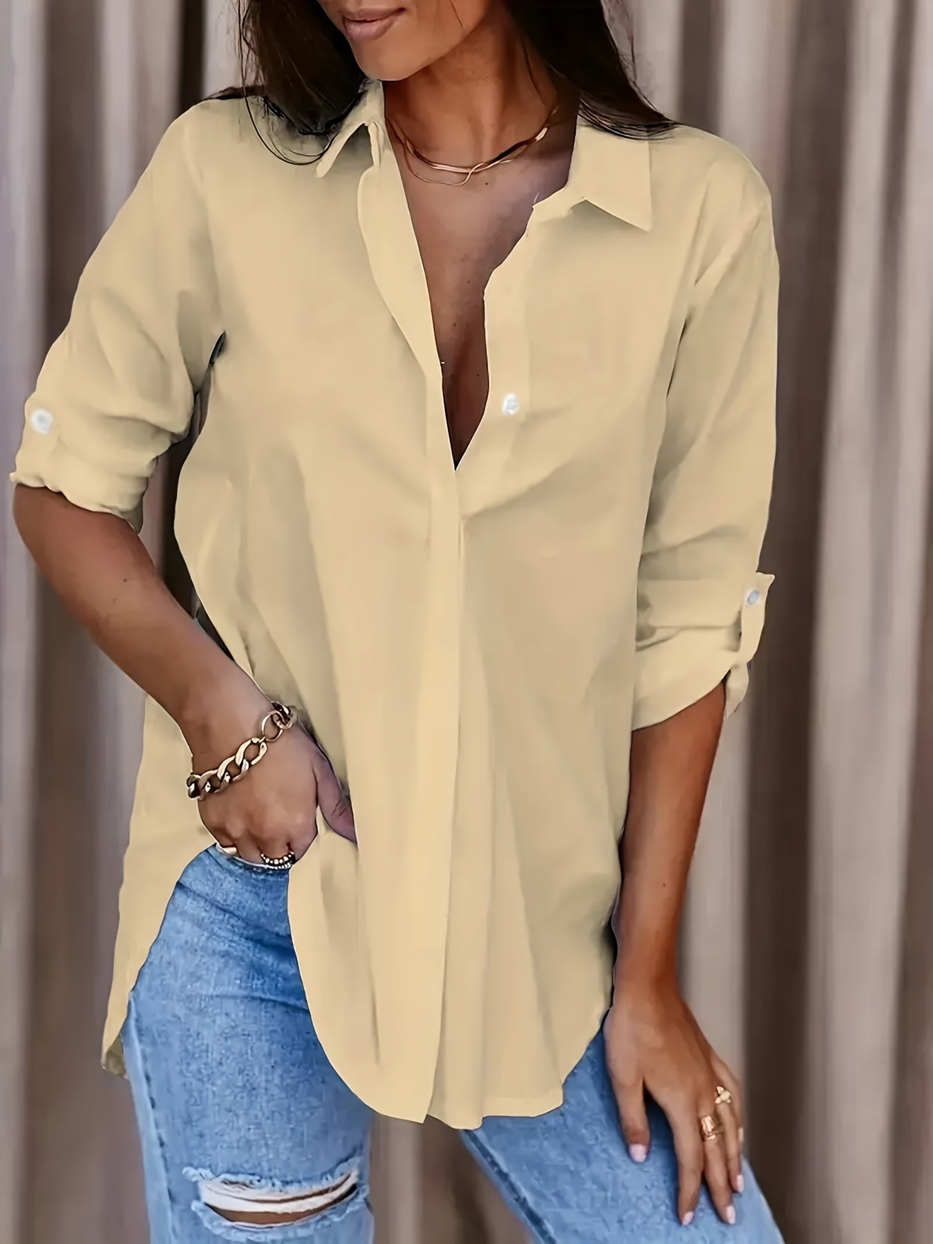  Formal Shirt Women's Plain Long Sleeve Turn Down Collar Button Up