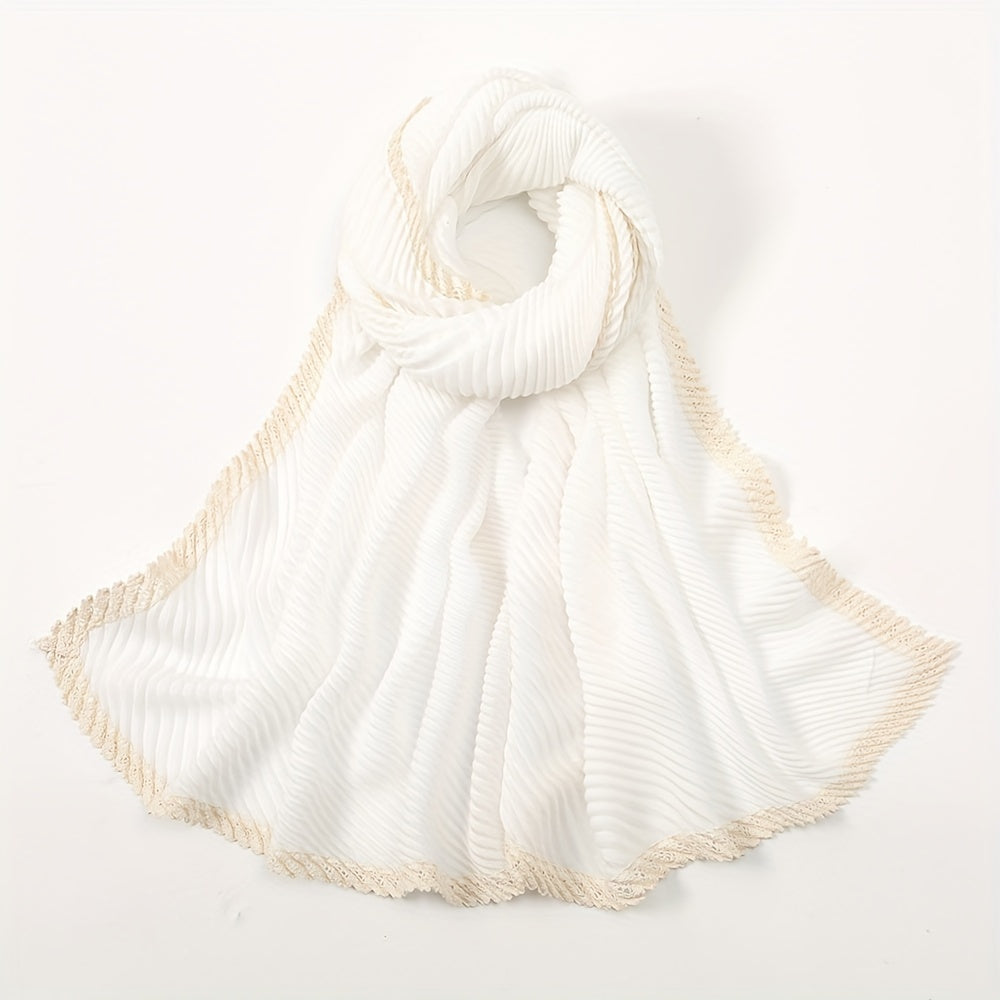 Solid Crinkle Striped Shawl Soft Warm Scarf