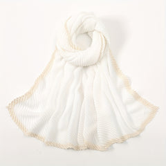 Solid Crinkle Striped Shawl Soft Warm Scarf