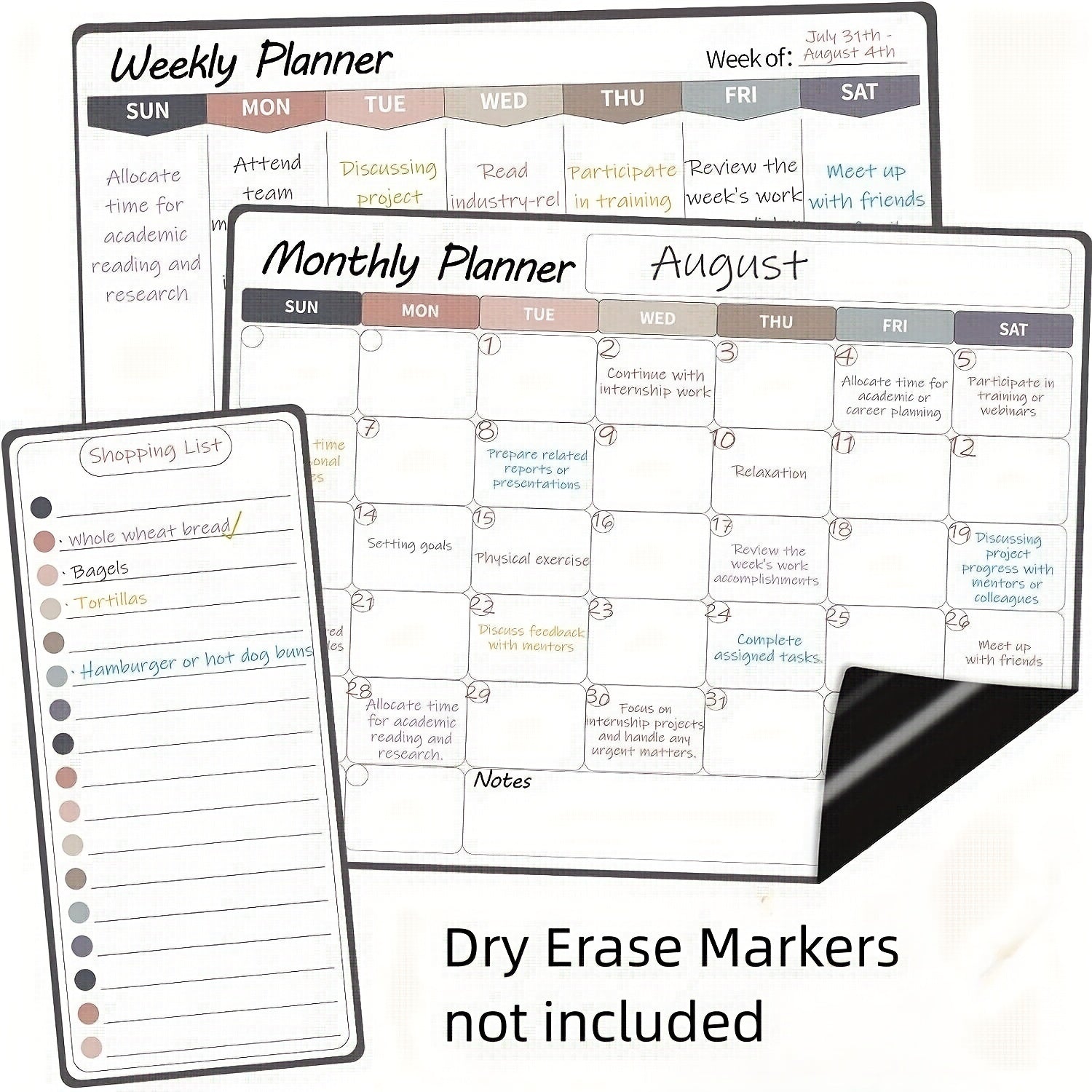 3pcs Colorful Magnetic Monthly Calendar Whiteboard For Fridge