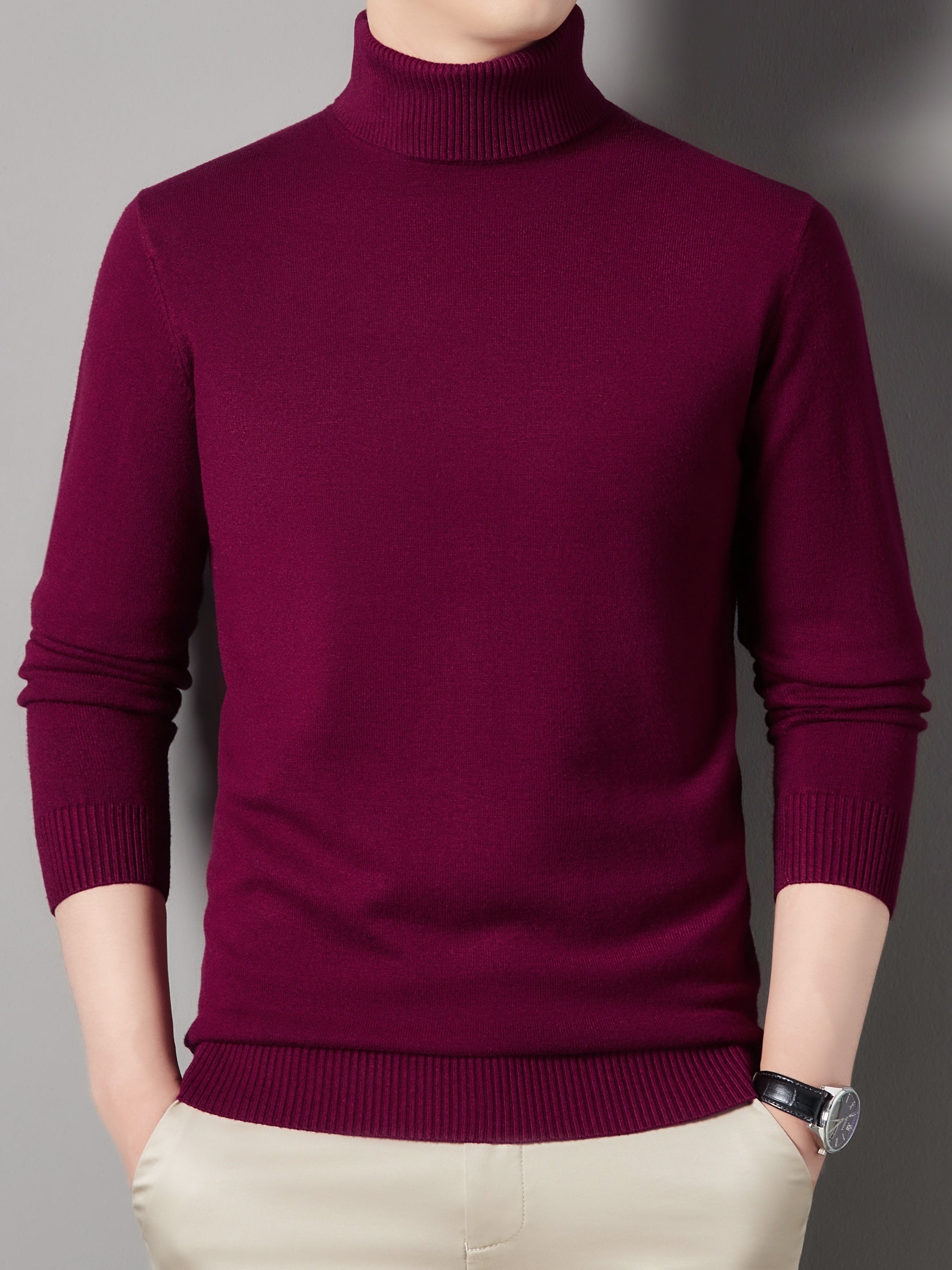 Men's Turtle Neck Knit Sweater Warm Solid Pullover for Fall Winter