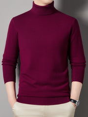 Men's Turtle Neck Knit Sweater Warm Solid Pullover for Fall Winter