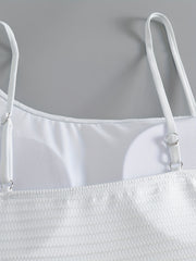 Solid Ribbed High Neck One Piece Swimsuit