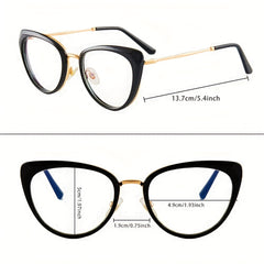 Vintage Cat Eye Clear Lens Glasses Anti Light Reading Minimalist Metal Eyewear