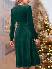  Velvet Long Sleeve V Neck Dress