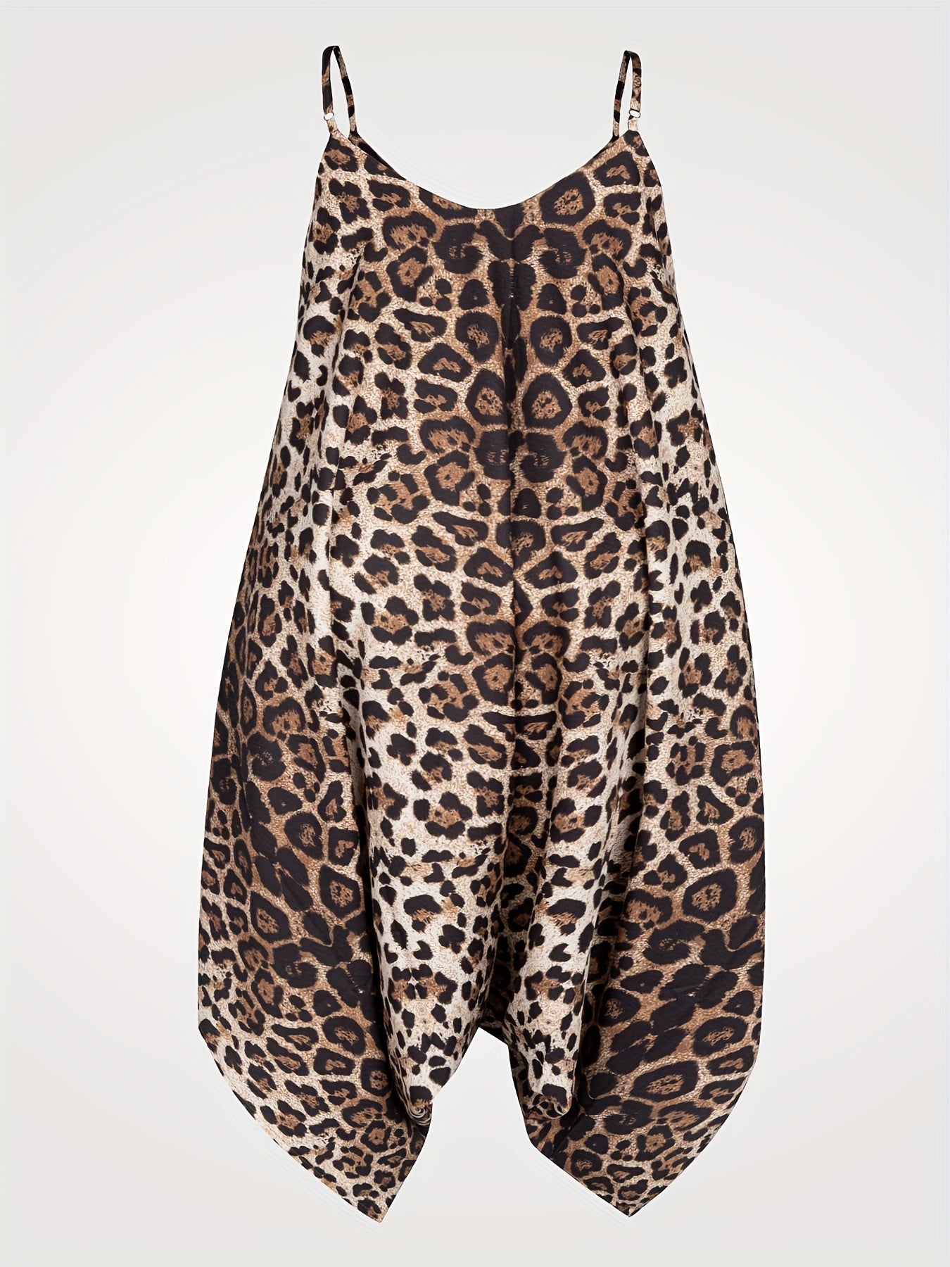  Leopard Print V Neck Harem Jumpsuit