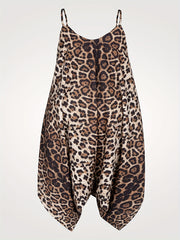  Leopard Print V Neck Harem Jumpsuit